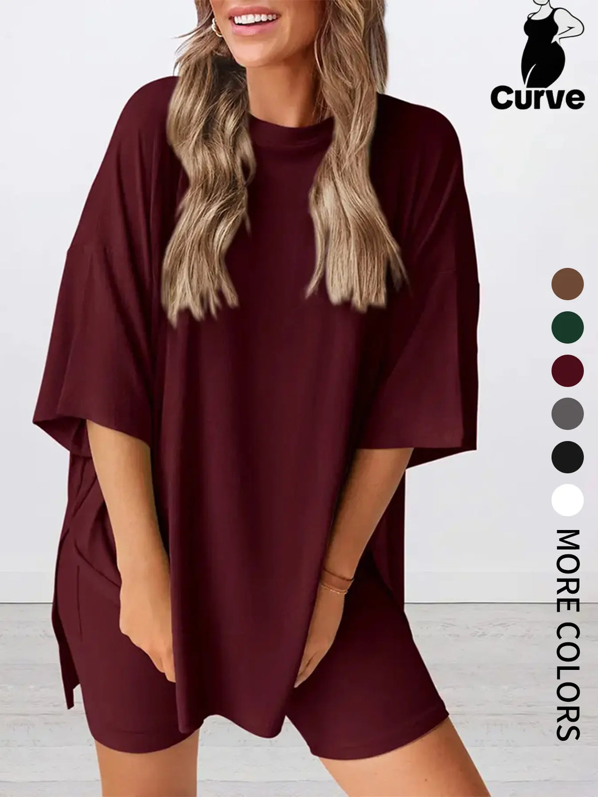 Plus Size Women's 2 Piece Casual Basic Set, Short Sleeve T-Shirt and Shorts, Soft Stretch Summer Relaxed Fit Loungewear, Comfortable Home