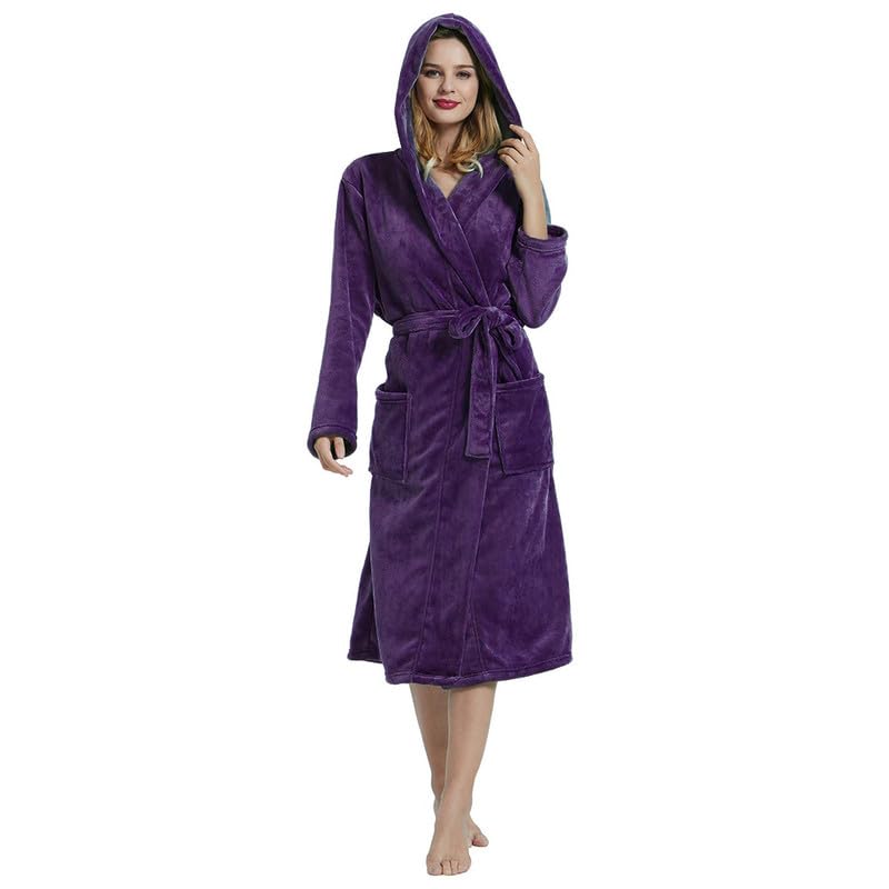 HEARTNICE Womens Hooded Fleece Robe, Soft Bathrobe for Womens, Cute Long House Coat