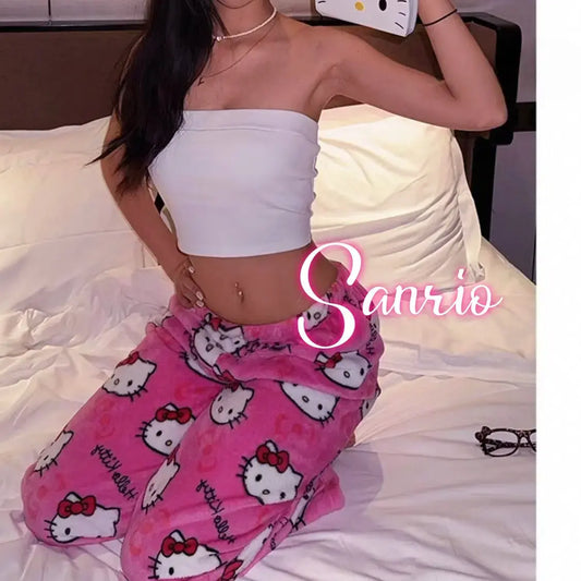 SANRIO Hello Kitty Thick Comfy Pajama Pants for Lady - US Size XS/Asian Size M - Cute and Cozy Y2K 90s Cartoon Pajamas Bottoms - Women's Loungewear - Cold Wash Compatible Nightwear