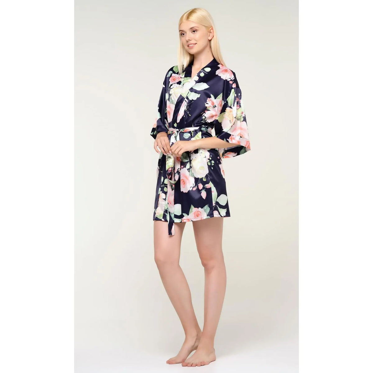 Turquaz Carmen Floral Satin Kimono Short Robe Women