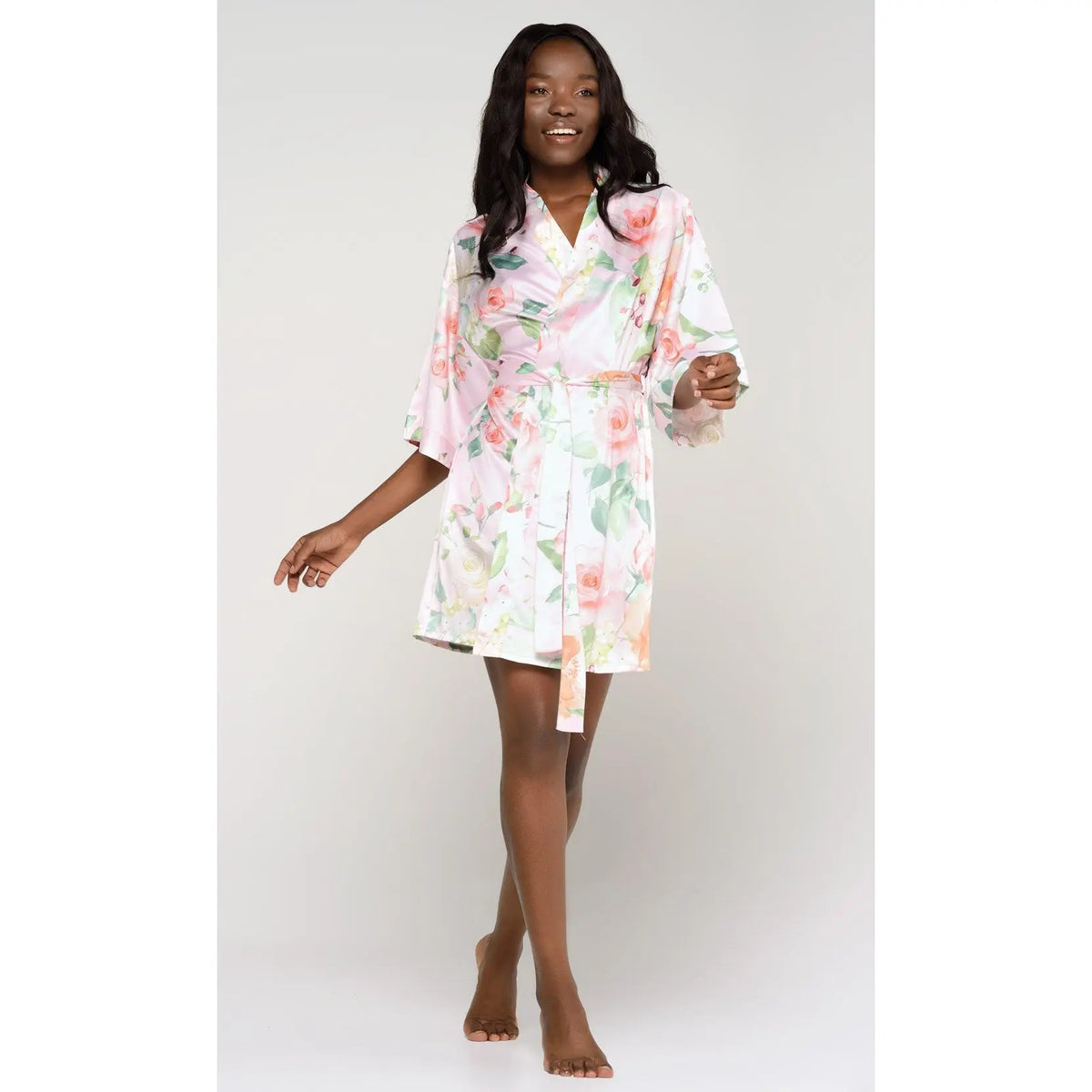 Turquaz Carmen Floral Satin Kimono Short Robe Women