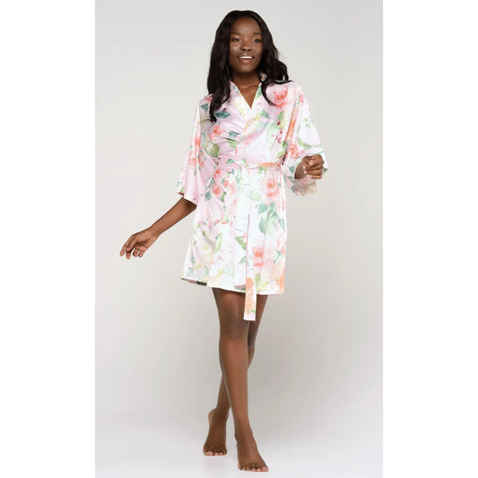 Turquaz Carmen Floral Satin Kimono Short Robe Women