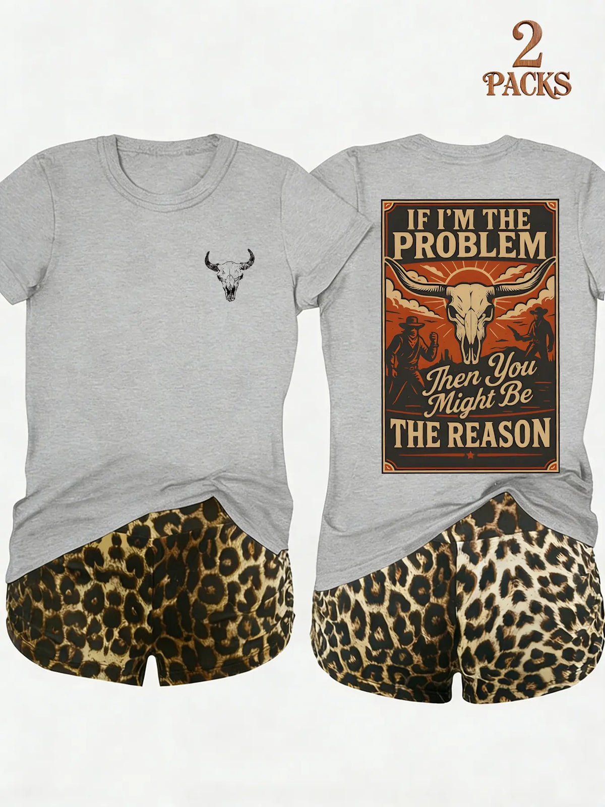 2-Pack Value Set, Matching Short-Sleeve Tees & High-Waisted Leopard Print Shorts, Comfortable Sleepwear for Lazy Days & Cozy Nights, Loungewear Pajama Set