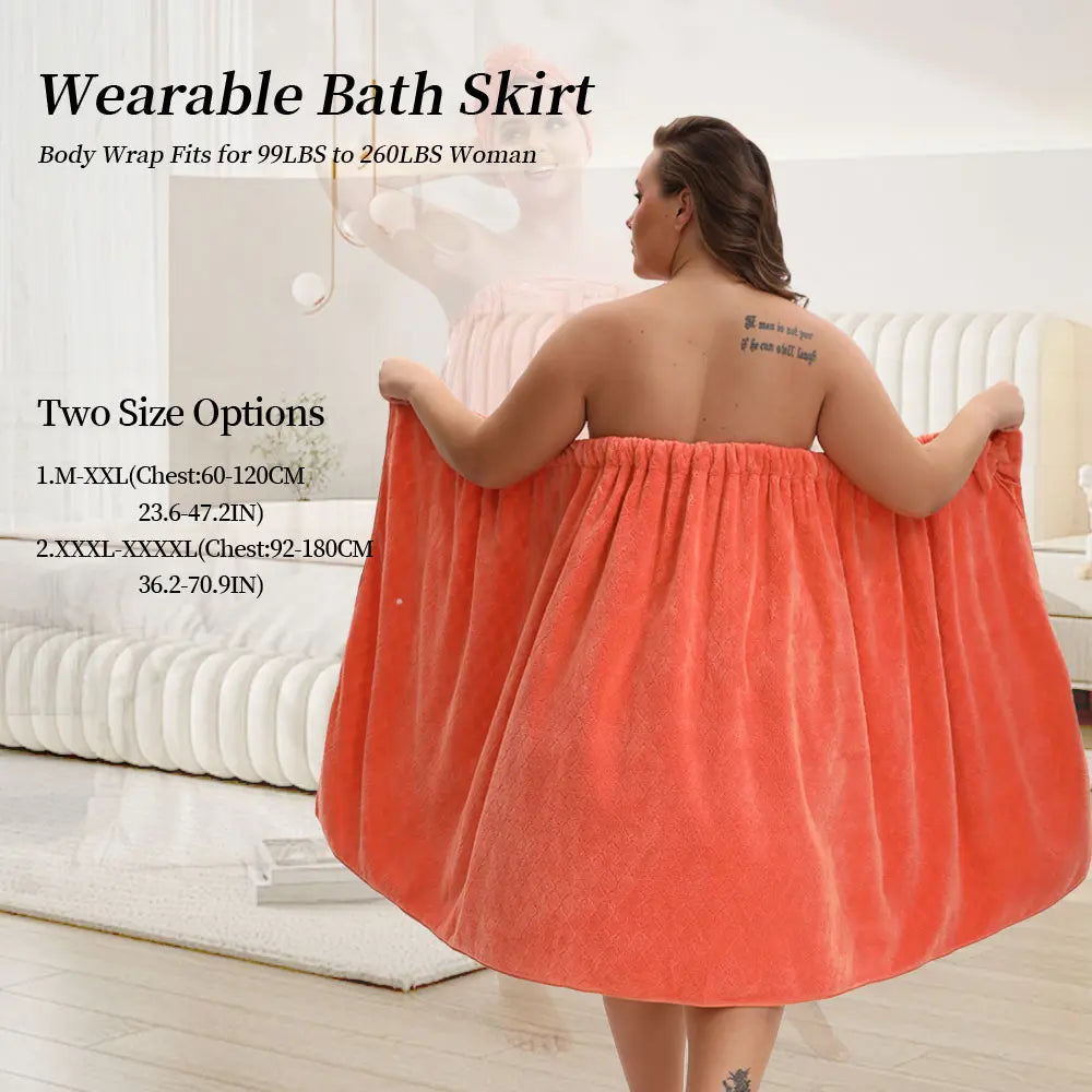 1 Pcs Bathrobe / 2-Piece Bath Skirts Set - 80x210cm & 80x160cm, 350GSM, Oversized Bathing Towel + Ladies' Bath Cap + Adjustable Wearable Skirt, Fits M-XXXXL, Thickened, Ideal for Home, Travel, Sauna & Spa