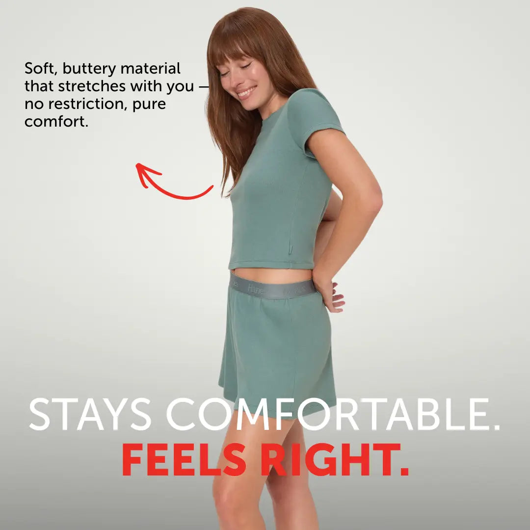 Hanes Originals Women's 2-Piece Lounge Set RIBBED SuperSoft Cropped Baby Doll Tee & Sleep Shorts Loungewear Comfort Pajama Womenswear