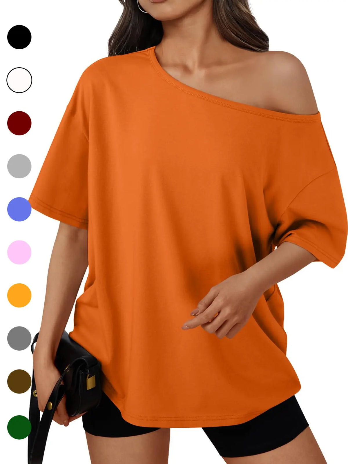 Women's Summer Shoulder-Exposed Sleepwear Set, Loose Fit Short Sleeve T-Shirt, Casual Home Wear, Outdoor Use, Loungewear, 1 Piece, Loose Lounge Clothes