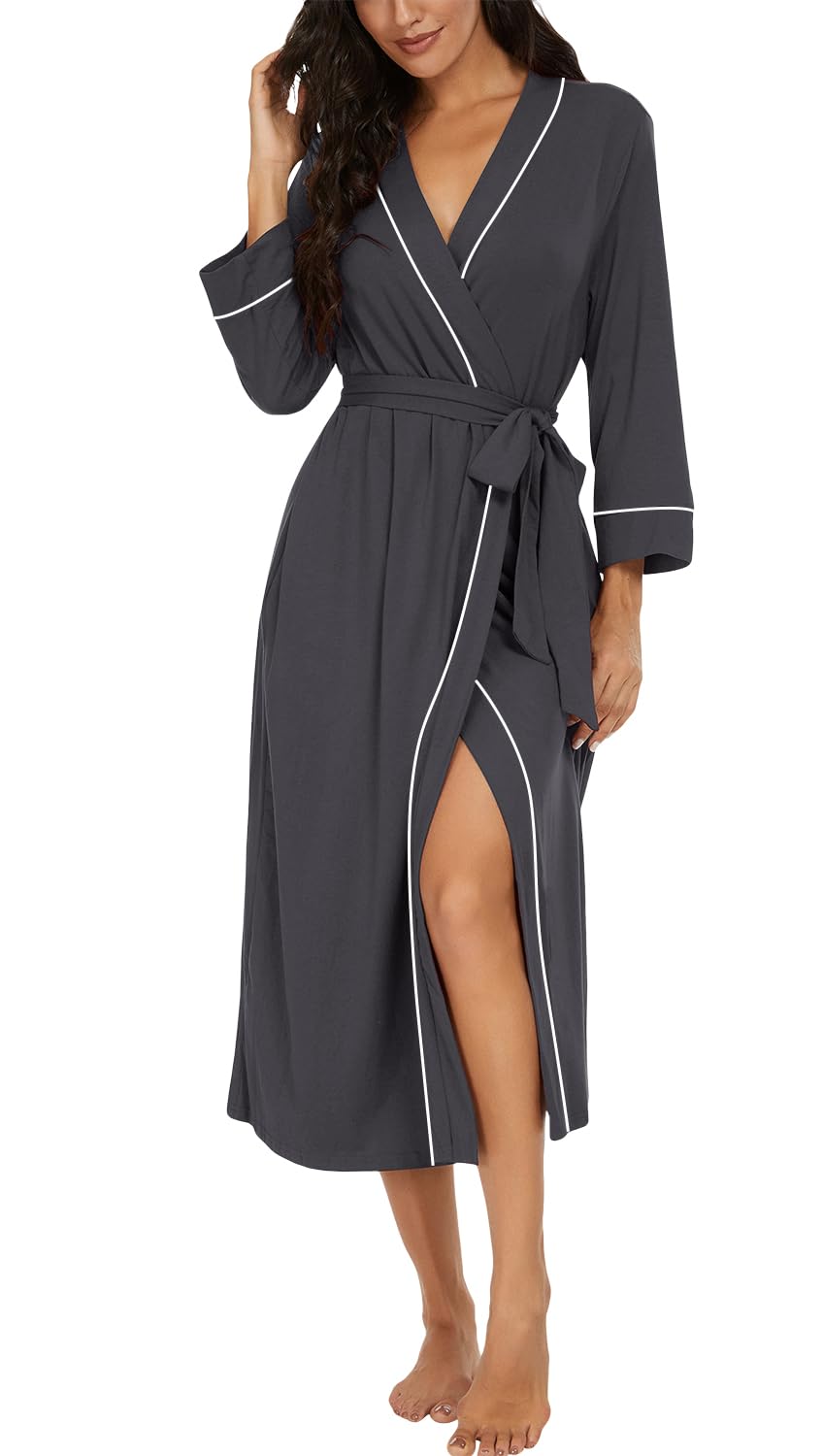 PrinStory Robes for Women 3/4 Sleeve Long Bath Robe XS-4XL
