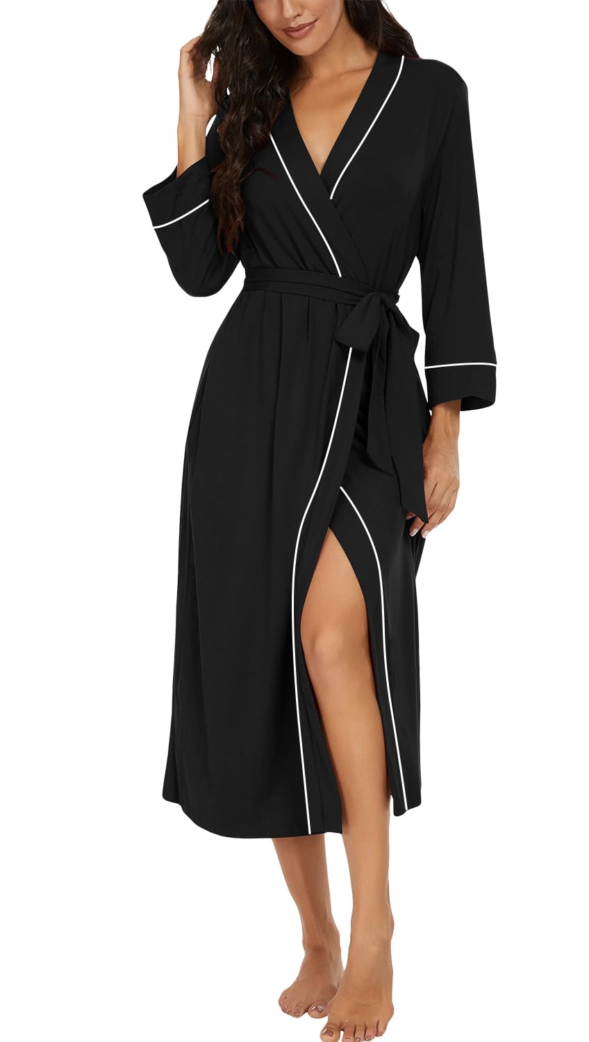 PrinStory Robes for Women 3/4 Sleeve Long Bath Robe XS-4XL