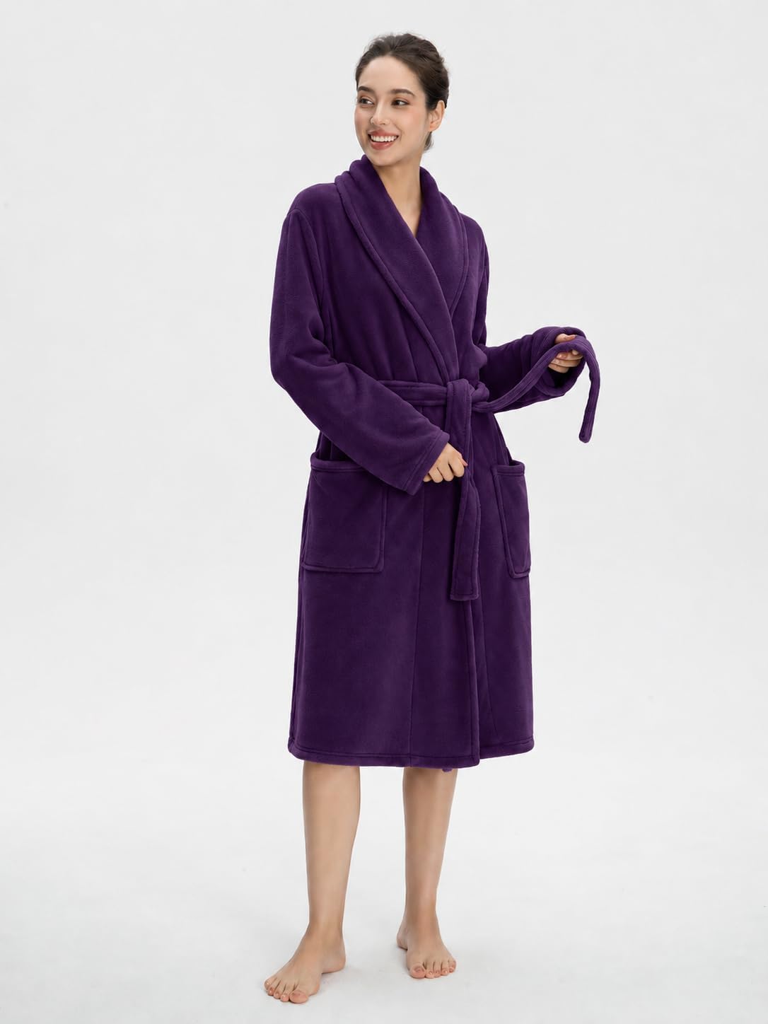 Women Plush Fleece Robe, Soft Fleece Warm Bathrobe