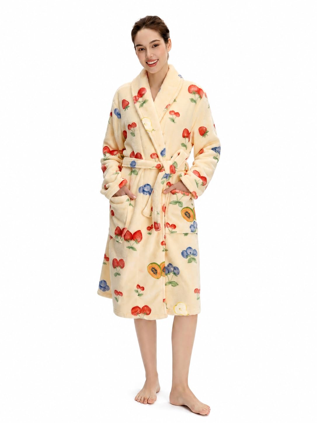 Women Plush Fleece Robe, Soft Fleece Warm Bathrobe