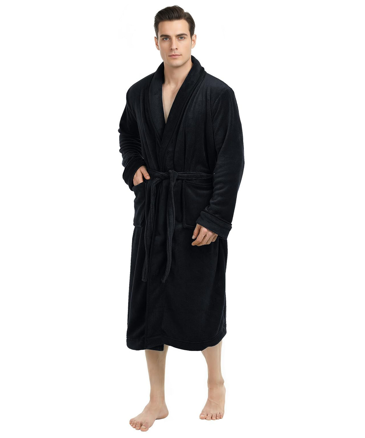 Luxury Ultra Soft Mens Robe Plush Fleece Long Bathrobe