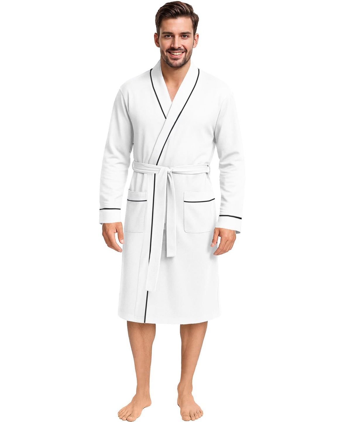 Cotton Blend Lightweight Knit Robe for Men Soft Loungewear Bathrobe