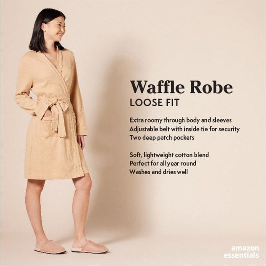 Amazon Essentials Women's Lightweight Waffle Bath Robe (Available in Plus Size)
