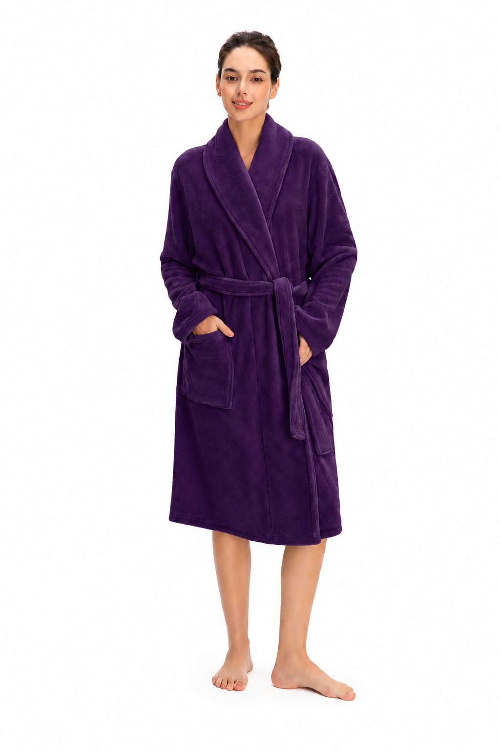 Women Plush Fleece Robe, Soft Fleece Warm Bathrobe