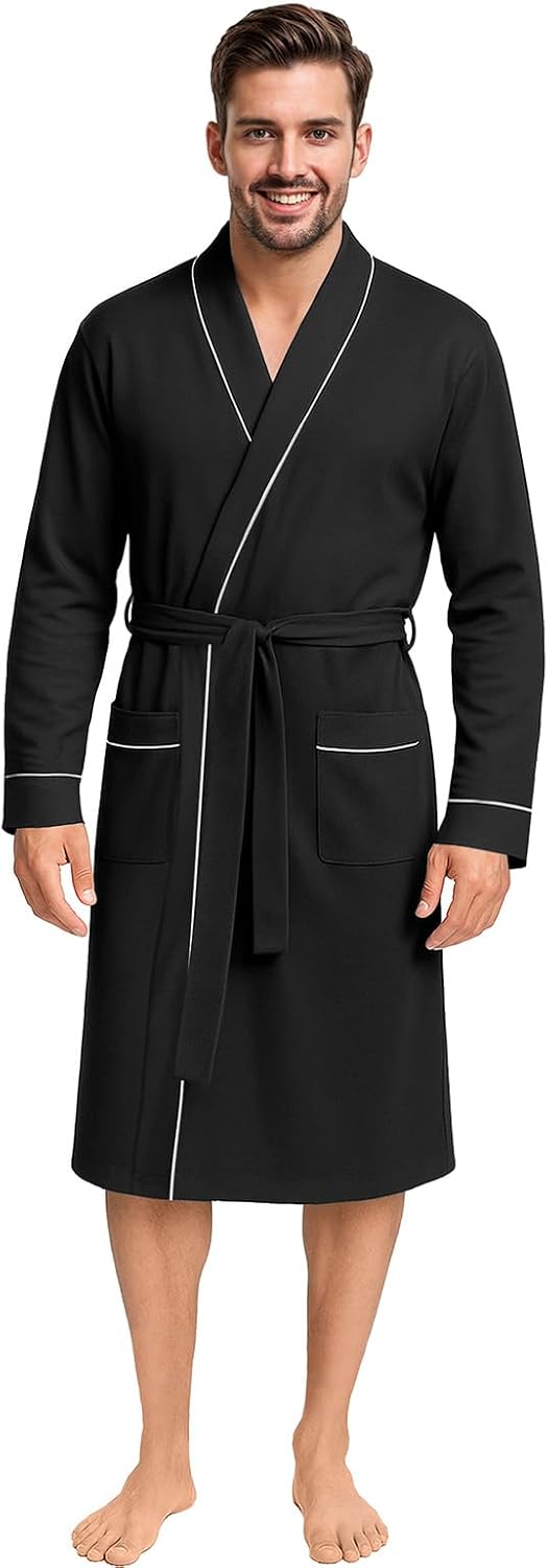 Cotton Blend Lightweight Knit Robe for Men Soft Loungewear Bathrobe