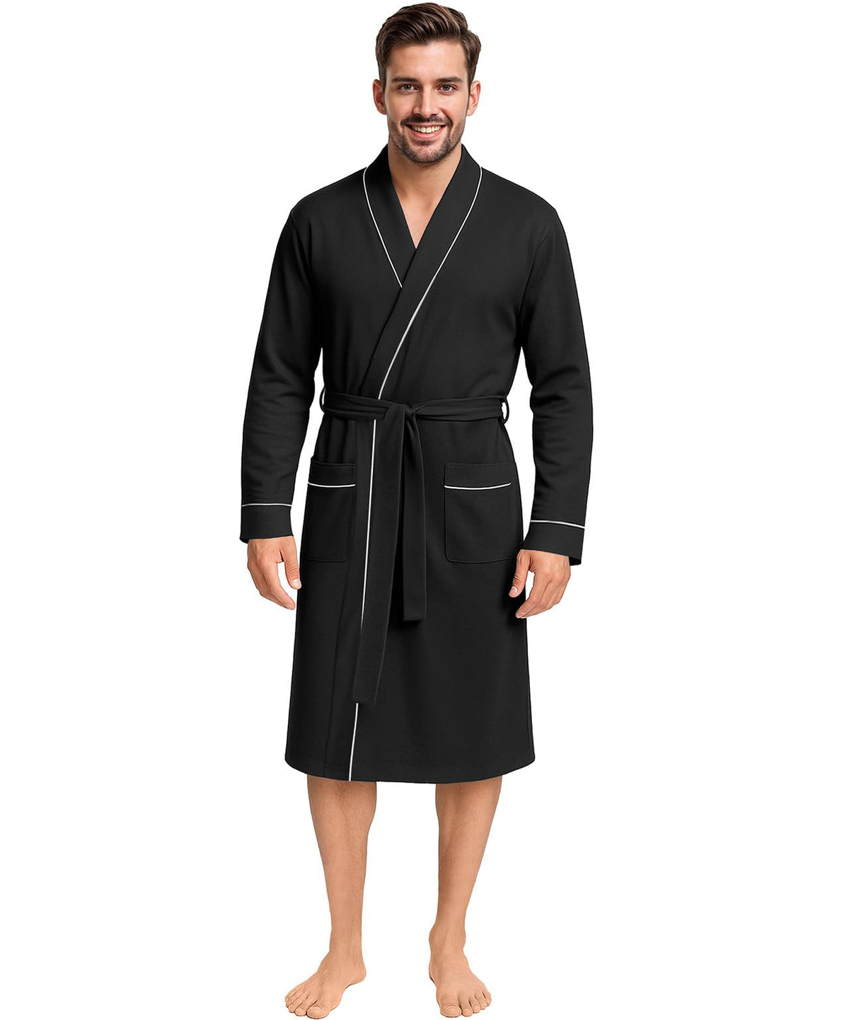 Cotton Blend Lightweight Knit Robe for Men Soft Loungewear Bathrobe