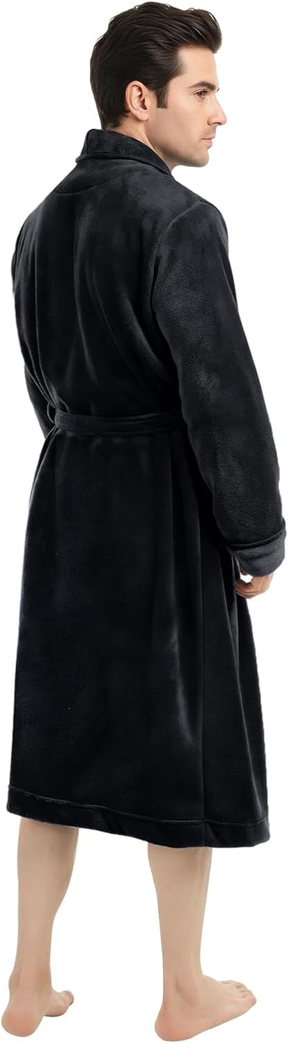 Luxury Ultra Soft Mens Robe Plush Fleece Long Bathrobe