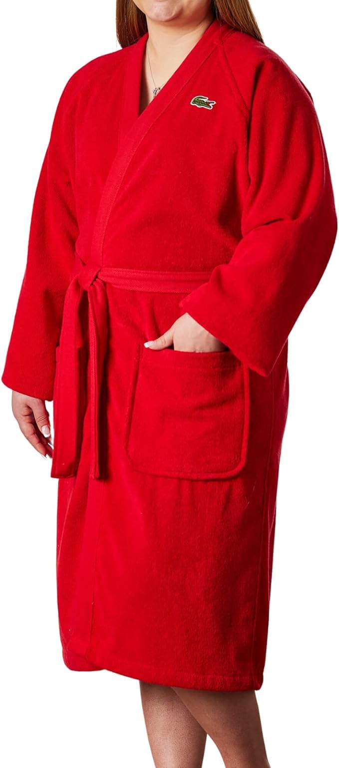 Lacoste Classic Pique Cotton Terry Bath Robe, Unisex, One Size,