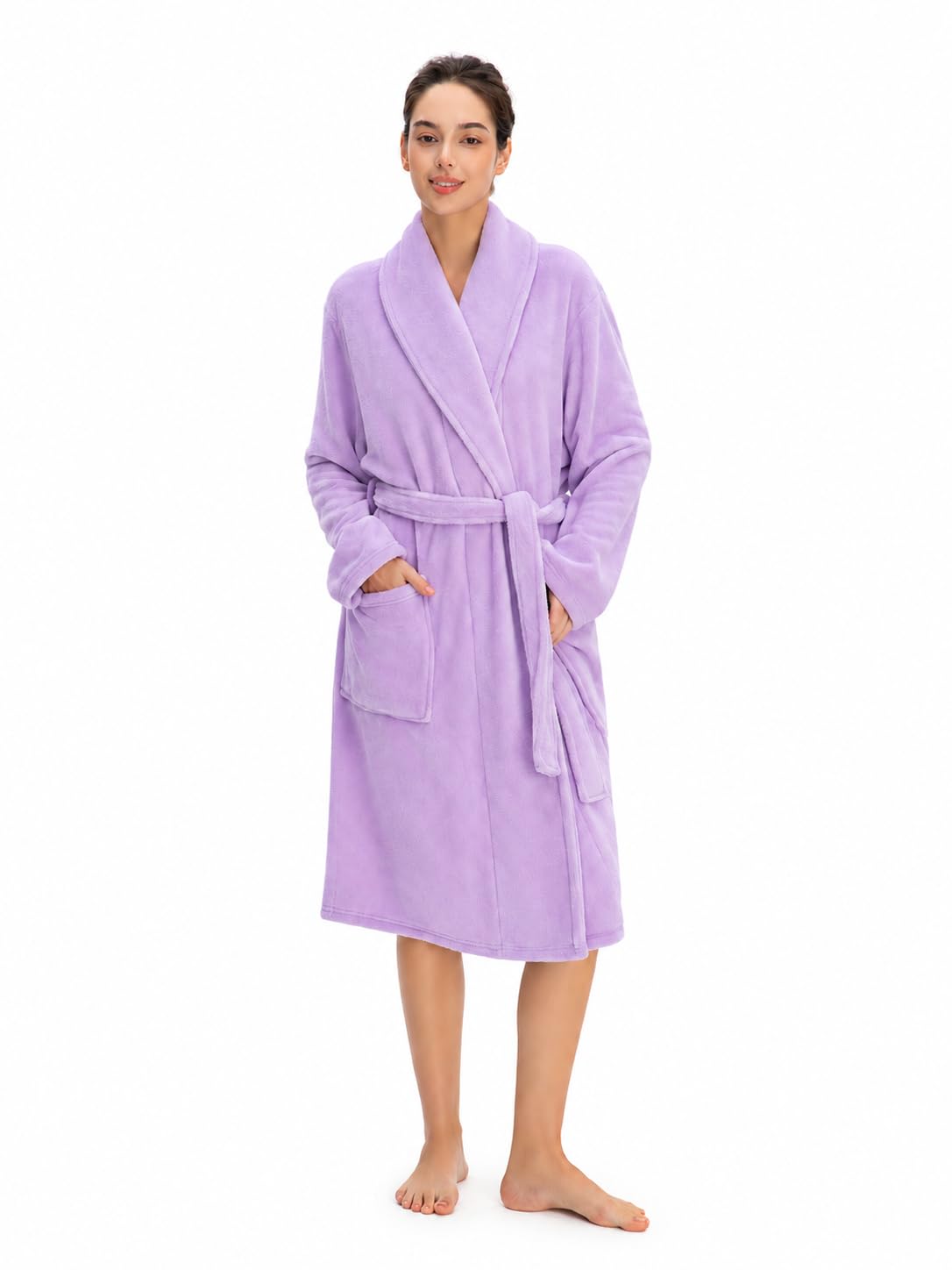 Women Plush Fleece Robe, Soft Fleece Warm Bathrobe