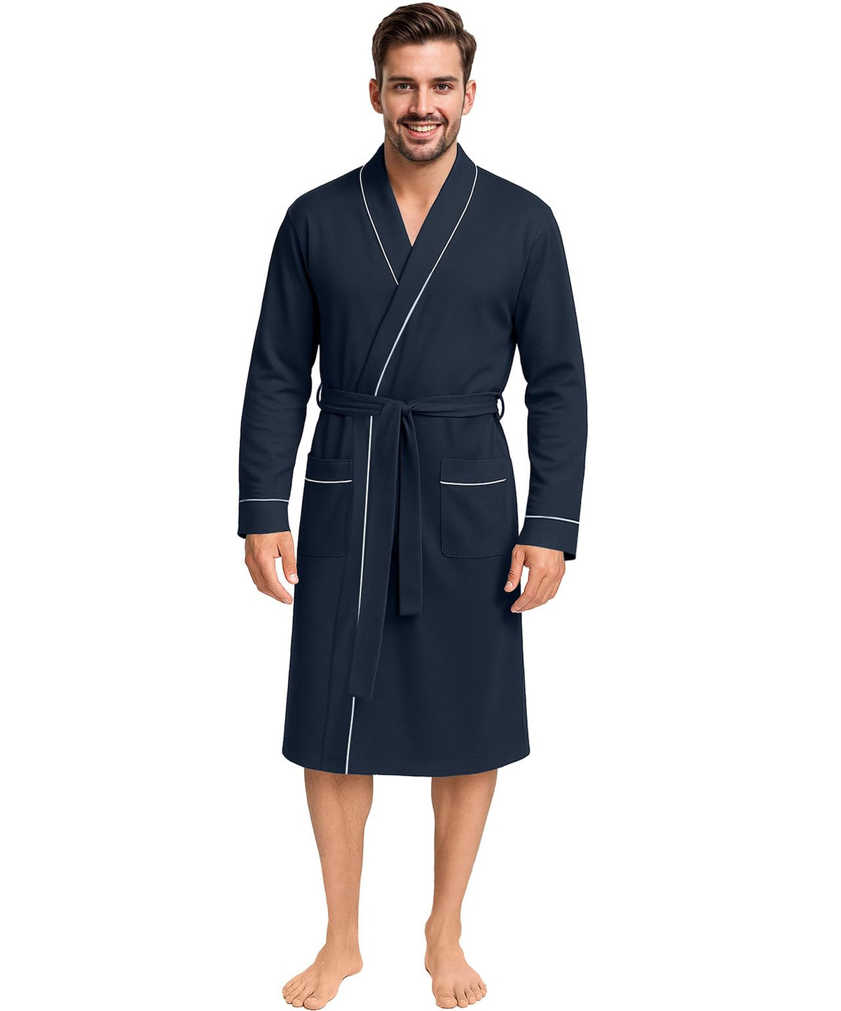 Cotton Blend Lightweight Knit Robe for Men Soft Loungewear Bathrobe