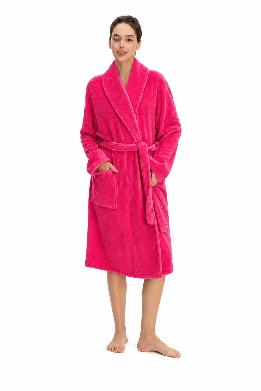 Women Plush Fleece Robe, Soft Fleece Warm Bathrobe