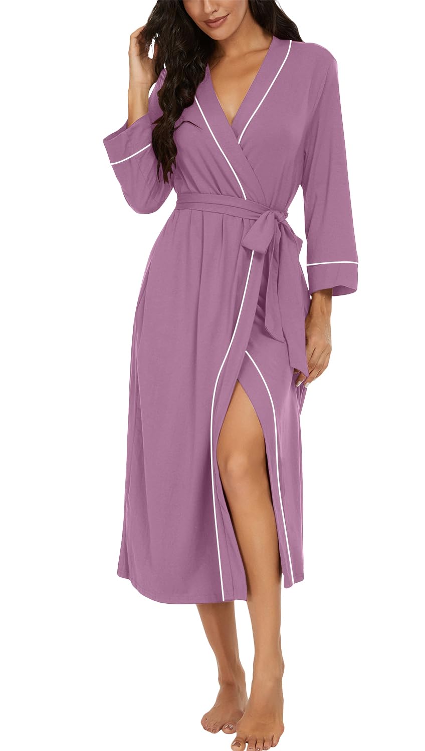 PrinStory Robes for Women 3/4 Sleeve Long Bath Robe XS-4XL