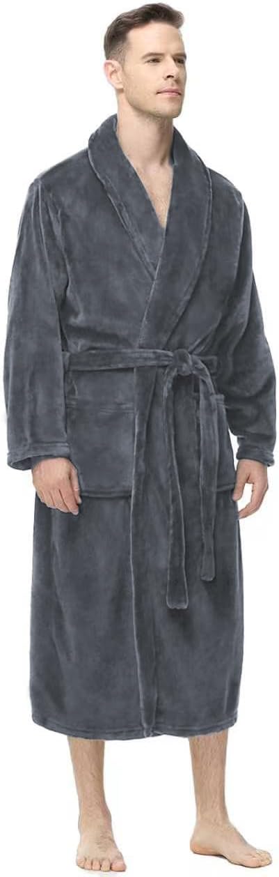 Yurhap Mens Fleece Robe, Soft Plush Robe for Men, Fluffy Bathrobe with Belt