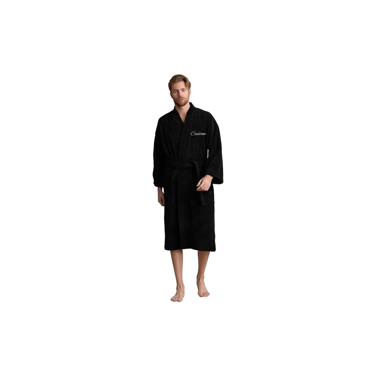 Men's Turkish Terry Kimono Style Bathrobe - 100% Cotton Robe for Men - Comfortable & Absorbent - Soft & Cozy Wear