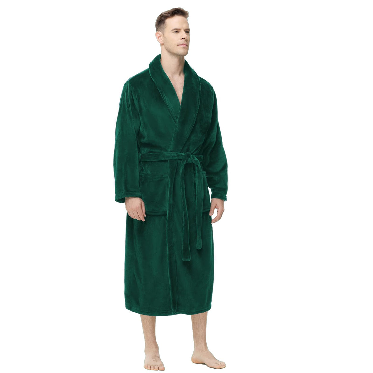 Yurhap Mens Fleece Robe, Soft Plush Robe for Men, Fluffy Bathrobe with Belt