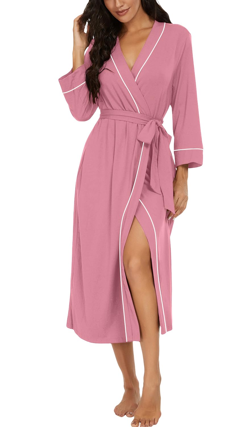 PrinStory Robes for Women 3/4 Sleeve Long Bath Robe XS-4XL