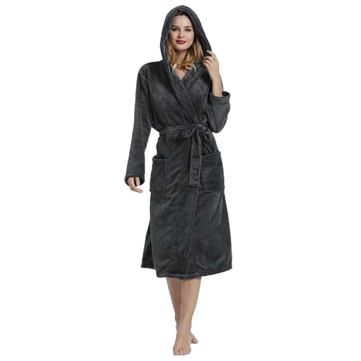 HEARTNICE Womens Hooded Fleece Robe, Soft Bathrobe for Womens, Cute Long House Coat