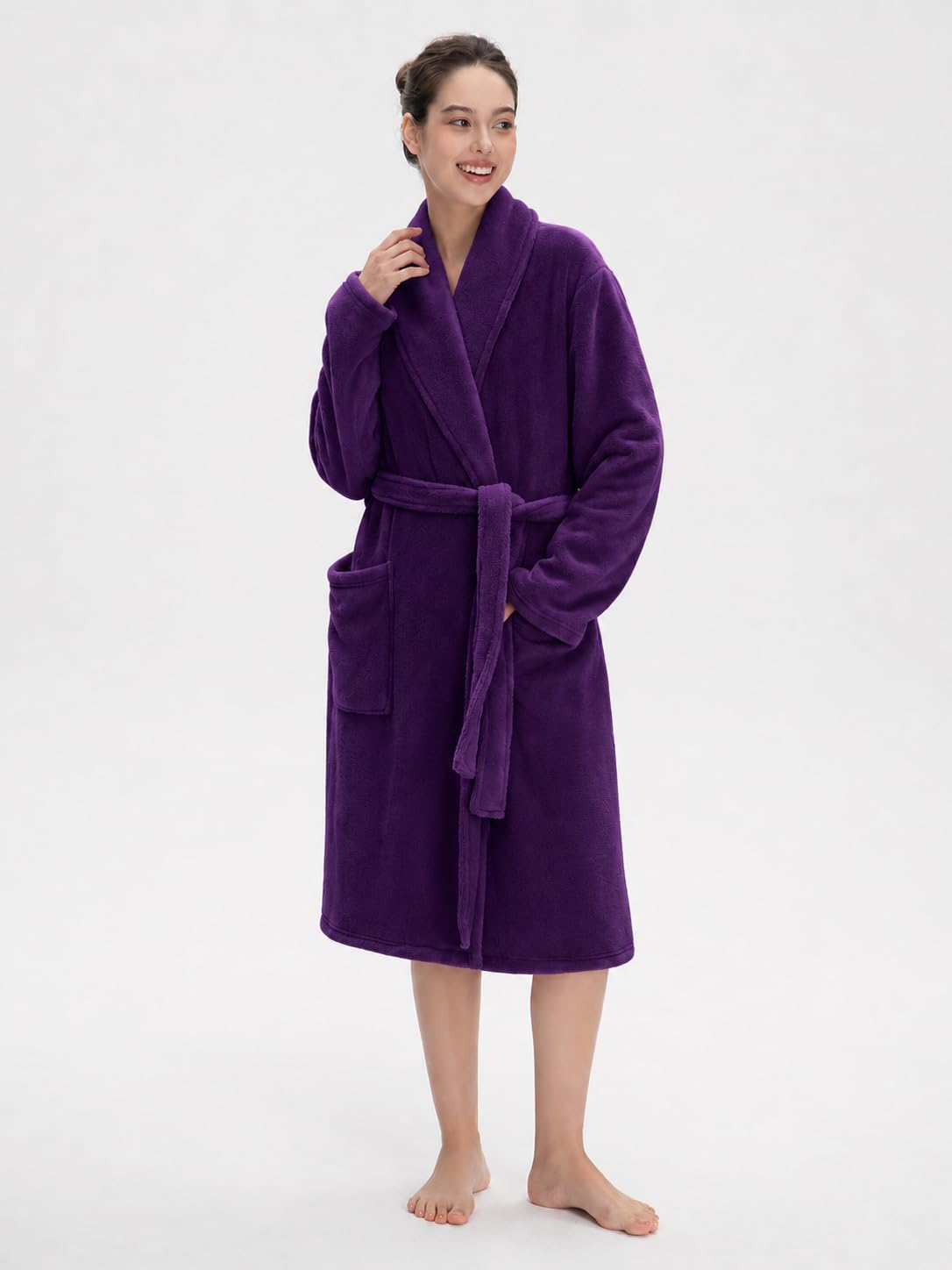 Women Plush Fleece Robe, Soft Fleece Warm Bathrobe