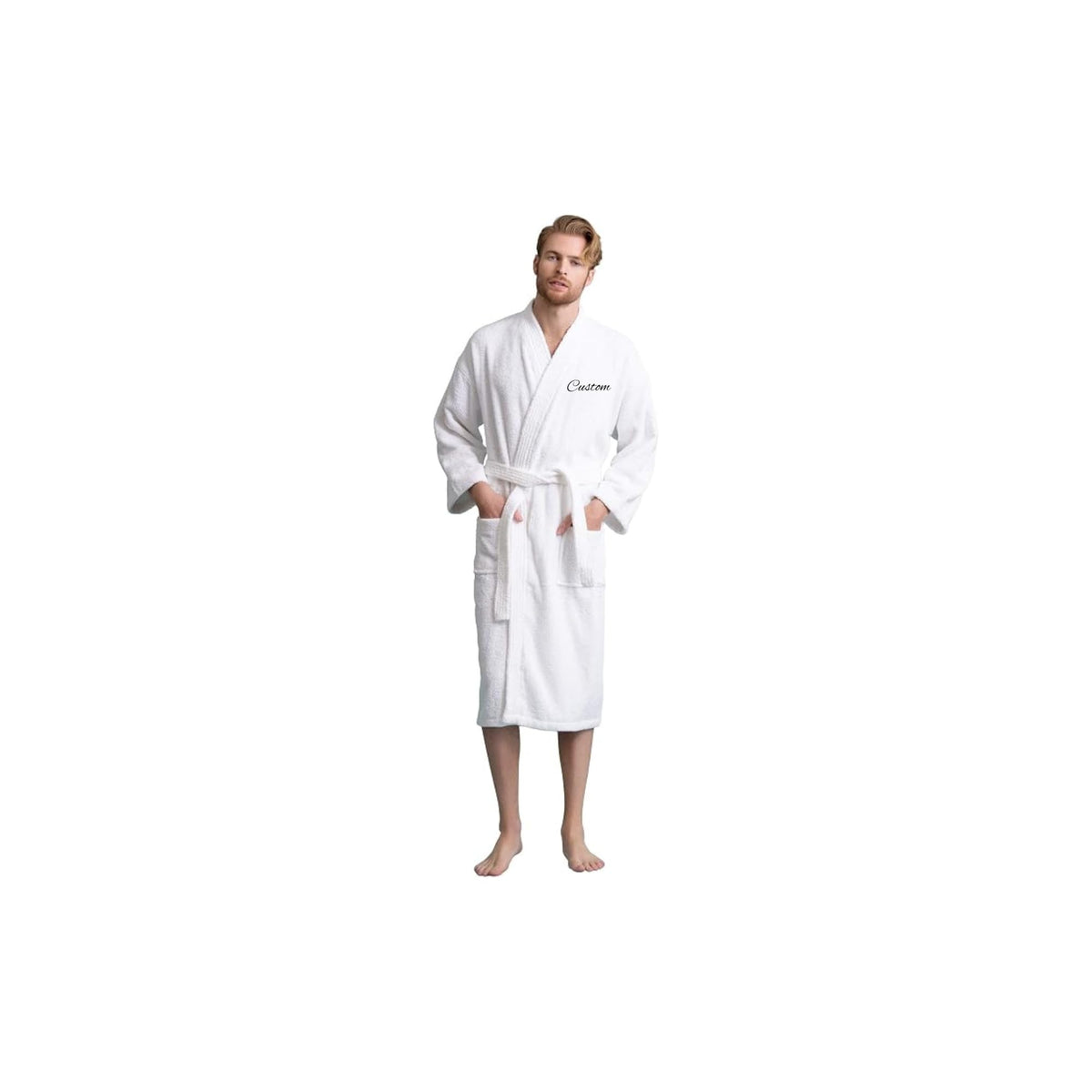 Men's Turkish Terry Kimono Style Bathrobe - 100% Cotton Robe for Men - Comfortable & Absorbent - Soft & Cozy Wear