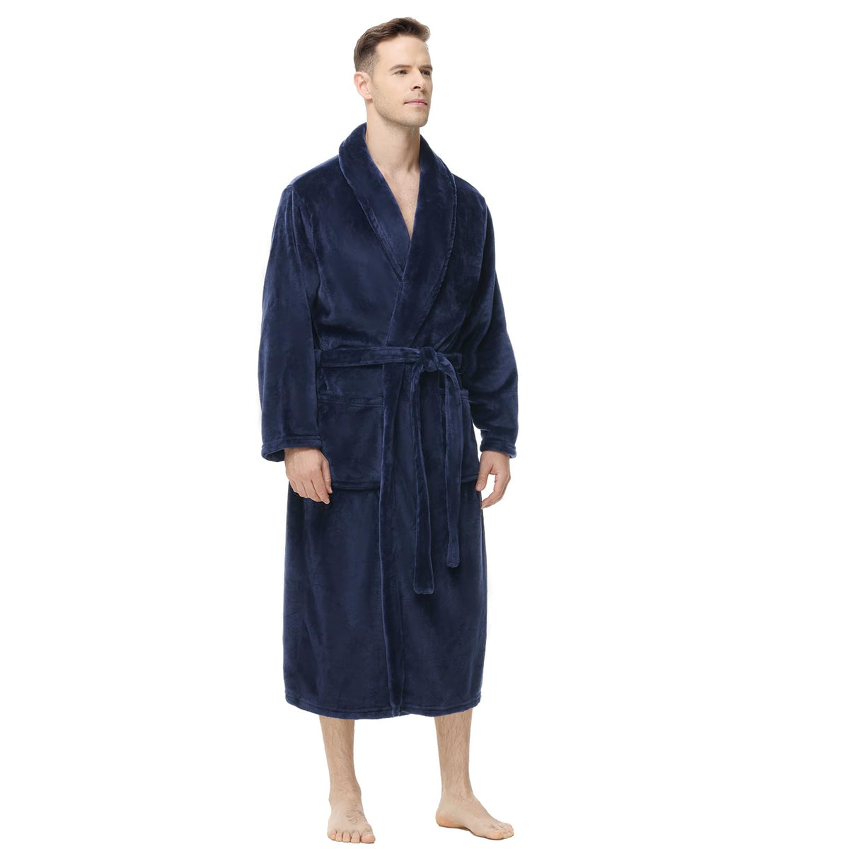 Yurhap Mens Fleece Robe, Soft Plush Robe for Men, Fluffy Bathrobe with Belt