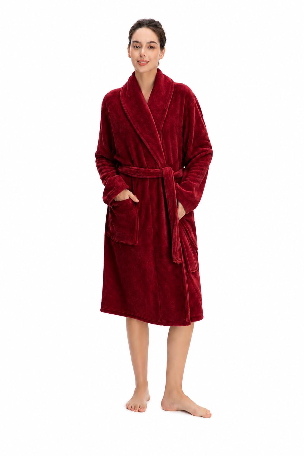 Women Plush Fleece Robe, Soft Fleece Warm Bathrobe