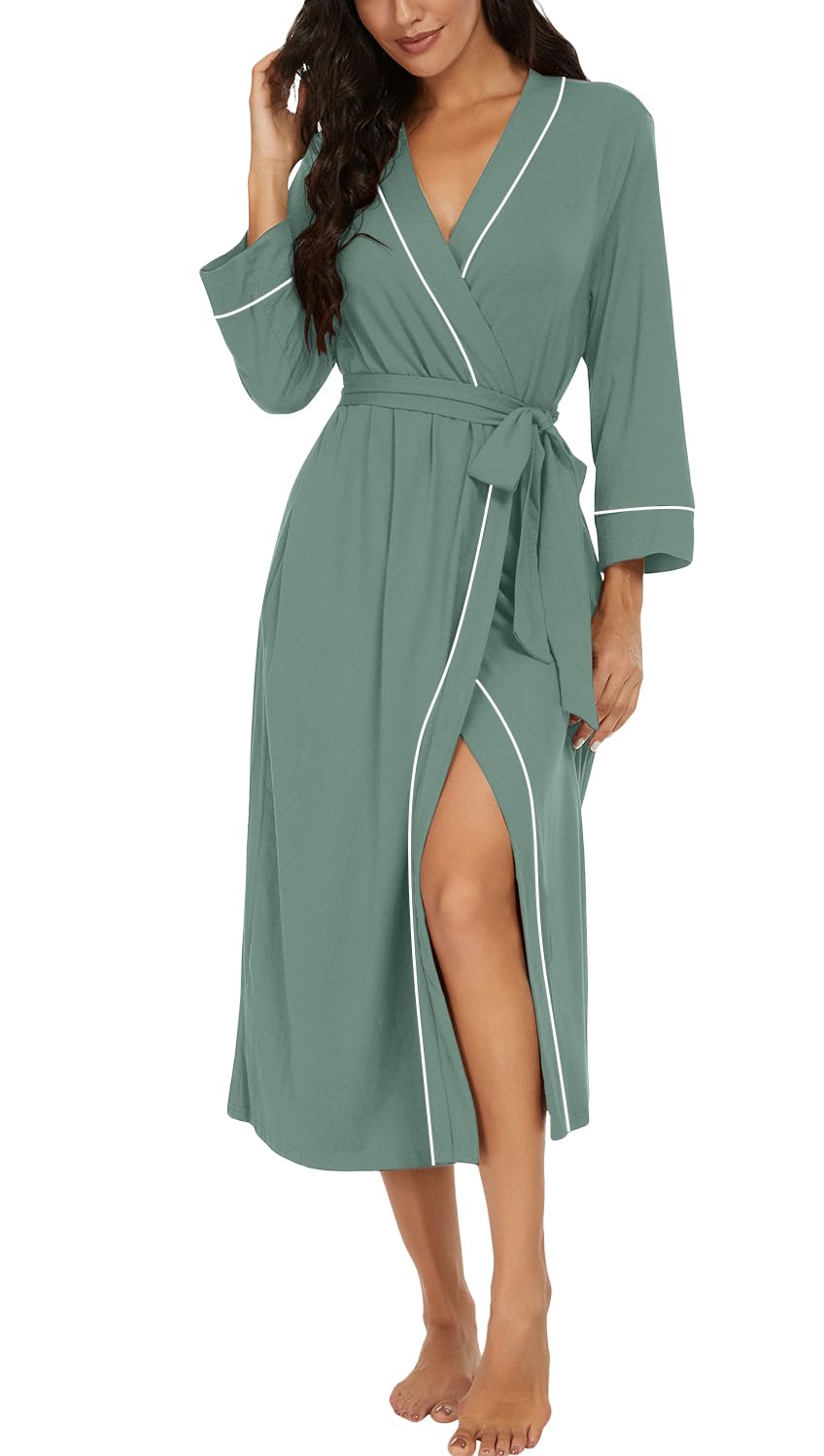 PrinStory Robes for Women 3/4 Sleeve Long Bath Robe XS-4XL
