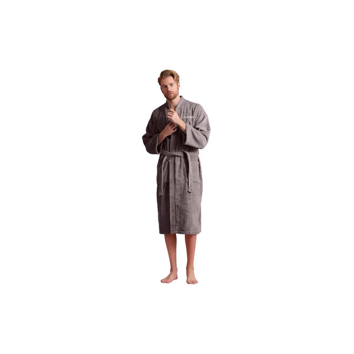 Men's Turkish Terry Kimono Style Bathrobe - 100% Cotton Robe for Men - Comfortable & Absorbent - Soft & Cozy Wear