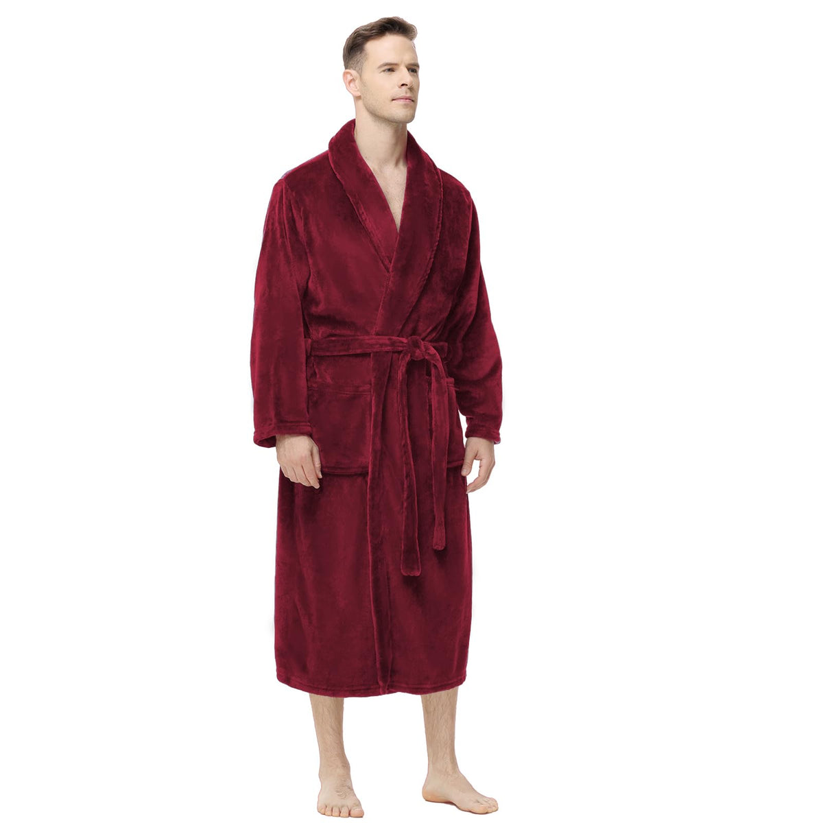 Yurhap Mens Fleece Robe, Soft Plush Robe for Men, Fluffy Bathrobe with Belt
