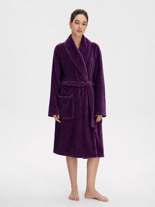 Women Plush Fleece Robe, Soft Fleece Warm Bathrobe