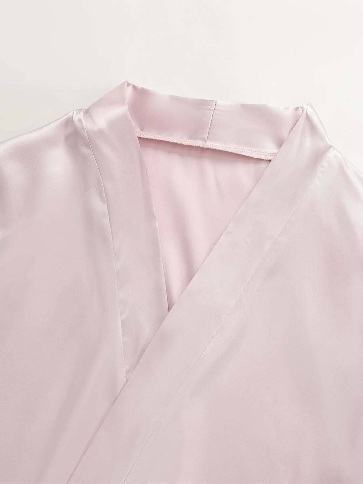 Elegant Satin Kimono Robe Loungewear Chic, Dusty Rose with Ruffle Cuffs & Hem, Long Sleeve Loose-Fitting Nightgown, Casual All Seasons Wear, Nightwear