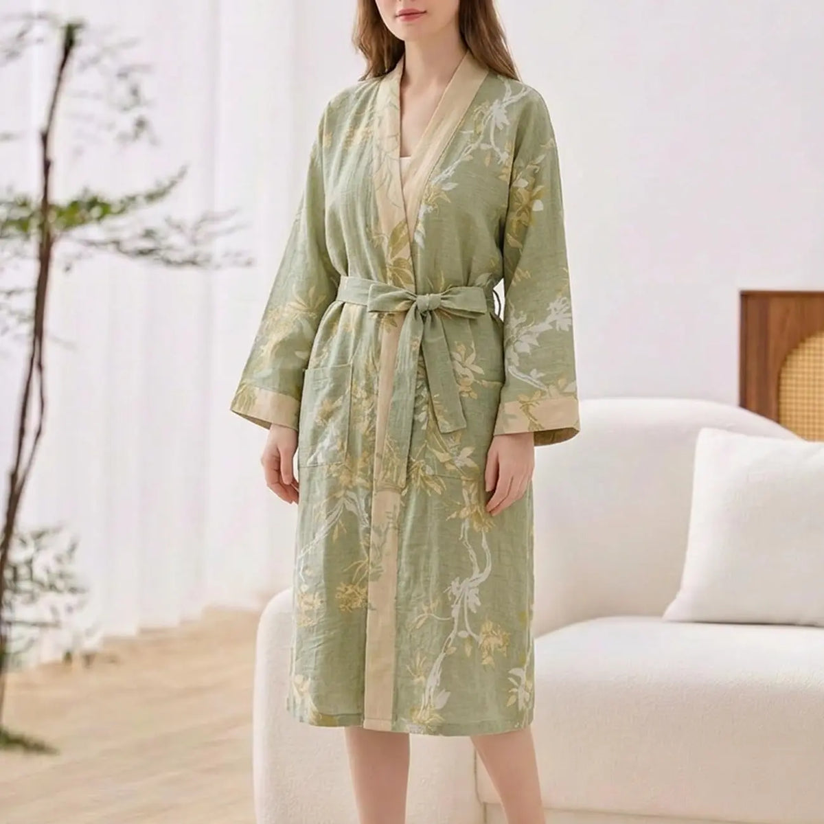 Arssm Women Cotton Gauze Robes Jacquard Japanese Yukata Muslin Kimono Robe Bathrobe Loungewear Sleepwear