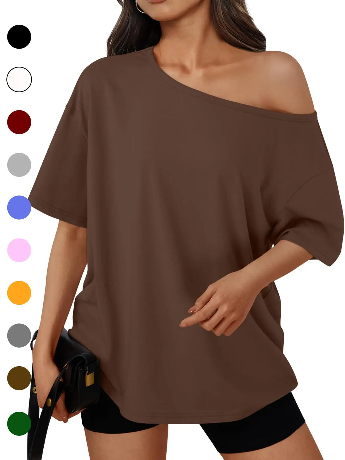 Women's Summer Shoulder-Exposed Sleepwear Set, Loose Fit Short Sleeve T-Shirt, Casual Home Wear, Outdoor Use, Loungewear, 1 Piece, Loose Lounge Clothes