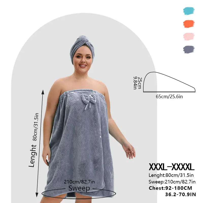 1 Pcs Bathrobe / 2-Piece Bath Skirts Set - 80x210cm & 80x160cm, 350GSM, Oversized Bathing Towel + Ladies' Bath Cap + Adjustable Wearable Skirt, Fits M-XXXXL, Thickened, Ideal for Home, Travel, Sauna & Spa