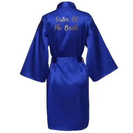 Silk Satin Robes Bridesmaid Bride Robes Bridesmaid Robes Wedding Long Robe Bathrobe Gold Print Royal Blue Robe