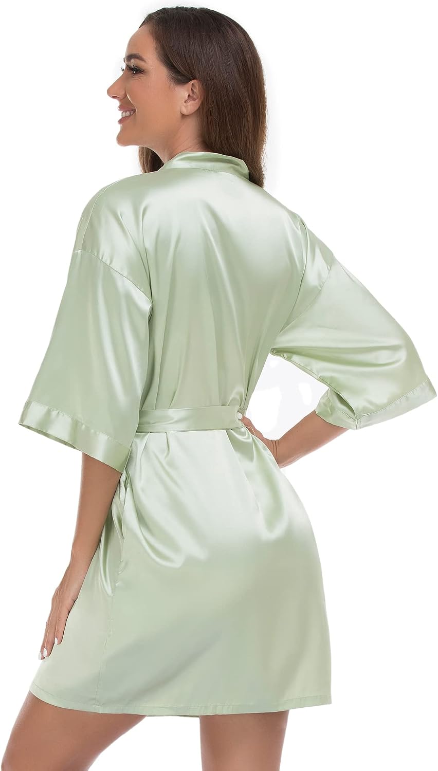 VOGUEMAX Womens Short Kimono Robe Bride Bridesmaids Wedding Satin Bathrobe