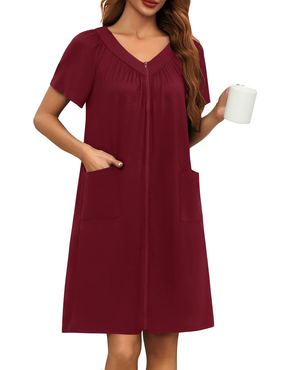 Ekouaer Women's Zipper Front Mumu Duster Robes with Pockets Soft Housecoat