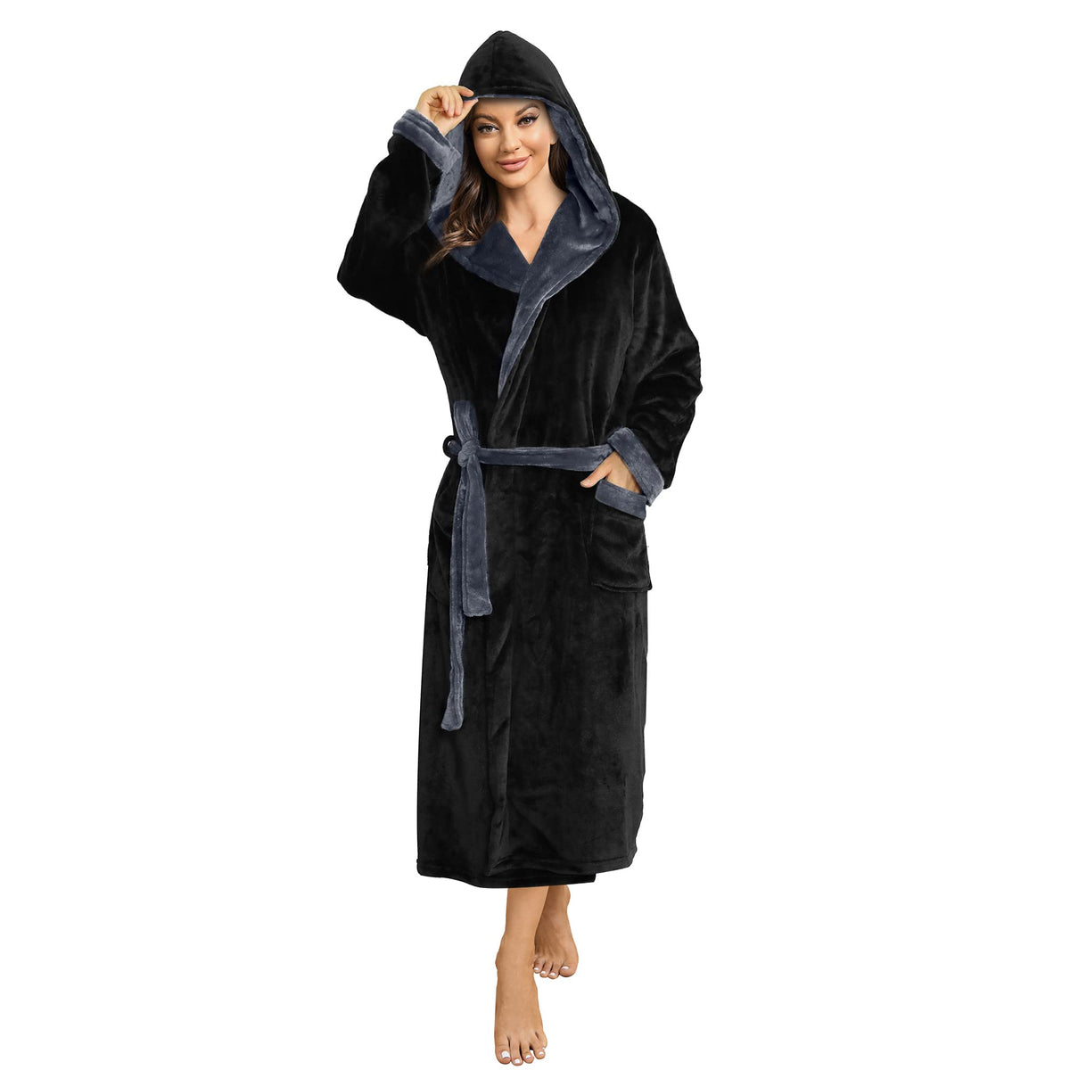 HEARTNICE Womens Hooded Fleece Robe, Soft Bathrobe for Womens, Cute Long House Coat
