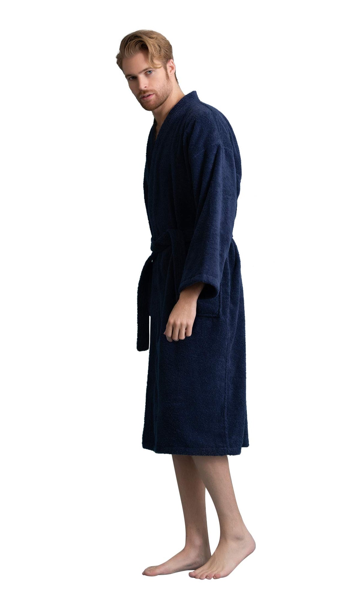 Men's Turkish Terry Kimono Style Bathrobe - 100% Cotton Robe for Men - Comfortable & Absorbent - Soft & Cozy Wear
