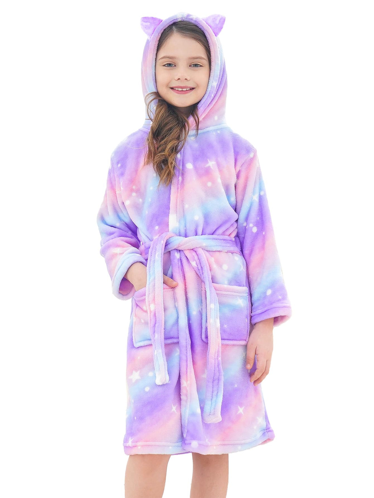 Doctor Unicorn Soft Hooded Rainbow Bathrobe Sleepwear for Girls