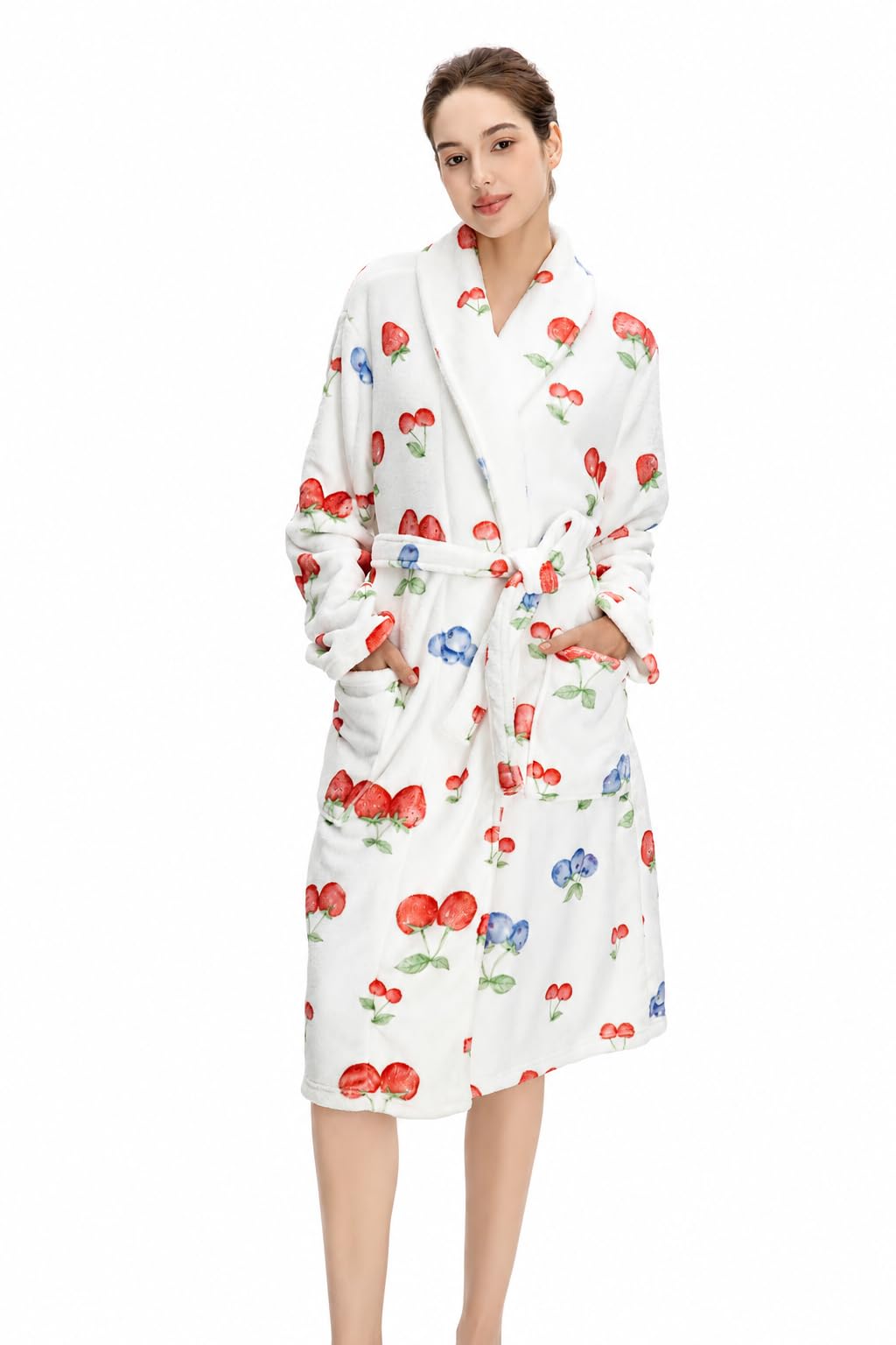 Women Plush Fleece Robe, Soft Fleece Warm Bathrobe